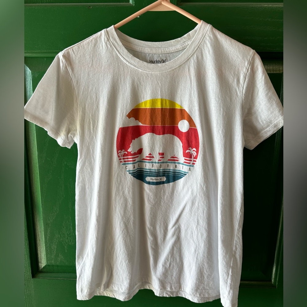 Hurley California White Screen Print T shirt Medium
